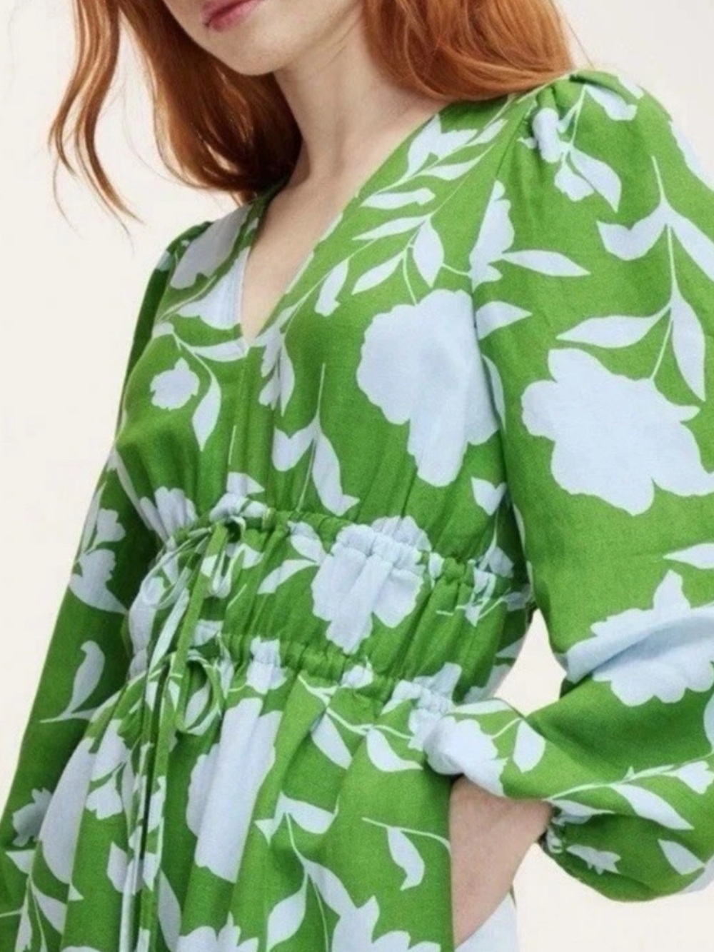 Kate spade X target nwt linen maxi blue green double tie front long sleeve dress - Picture 9 of 9